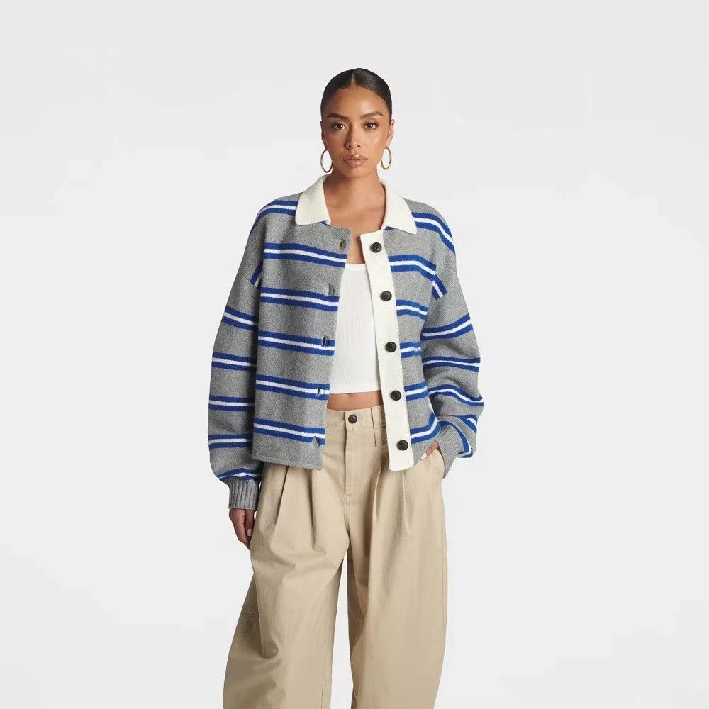 KBB by KAHLANA Women's Striped 'The School Boy Cardigan Sweater' XXS Oversized